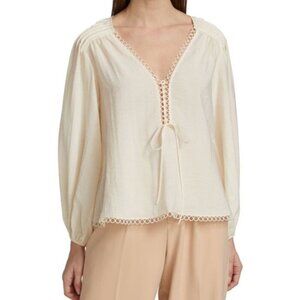Jonathan Simkhai Sz XS Blouse Rhodes Lace Up Cream Designer Luxury Minimalist